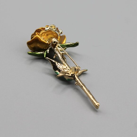 Jewelry pin brooch rose flower love romantic gold tone yellow green elegant new - Picture 10 of 11
